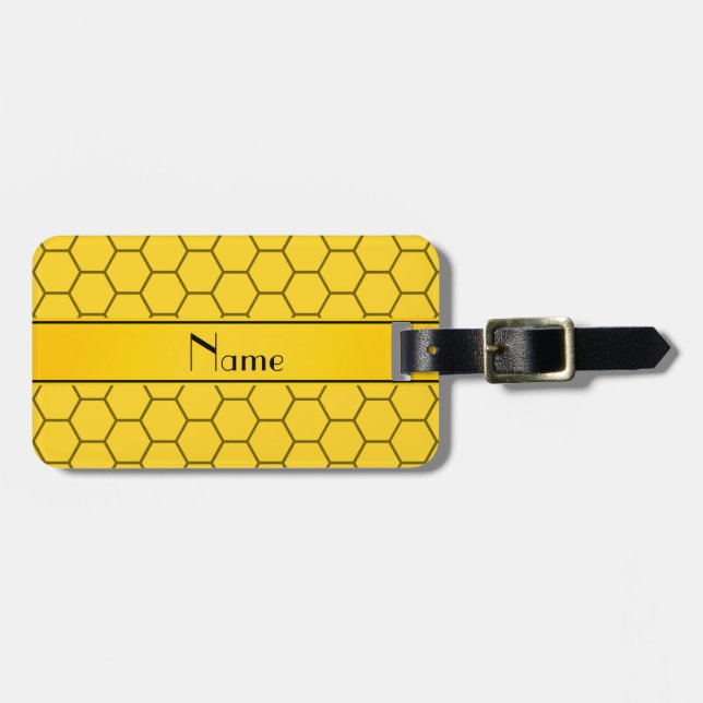 Étiquette À Bagage Nid d'abeilles jaune nommé personnalisé (Devant horizontal)