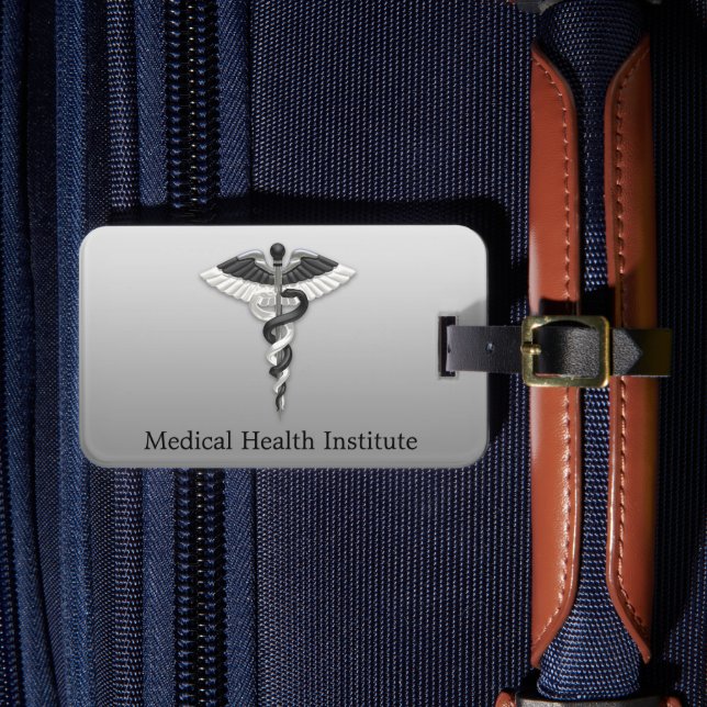 Étiquette À Bagage Noble Médicale Classy Élégant noir blanc Caduceus (Insitu Rectoal 4)