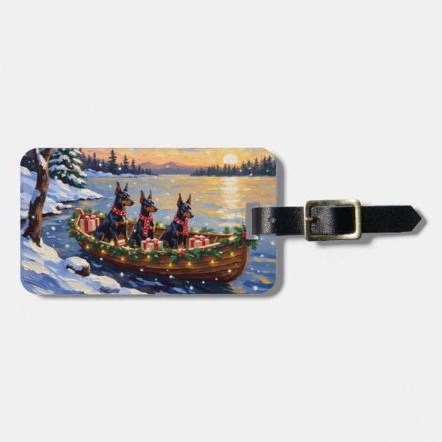 Étiquette À Bagage Noël Bateau de vacances Doberman Pinscher (Devant horizontal)