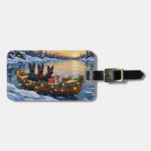 Étiquette À Bagage Noël en bateau avec un Terrier Écossais