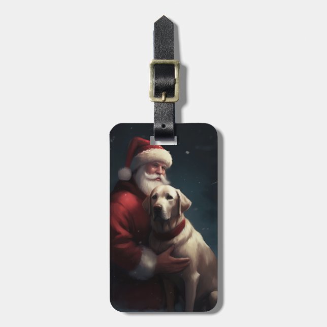 Étiquette À Bagage Noël festif du Père Noël au Labrador (Devant Vertical)