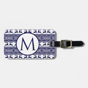 Étiquette À Bagage Noël, le bleu et le blanc scandinave