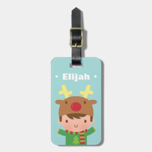 Étiquette À Bagage Noël mignon de garçon de renne pour des enfants