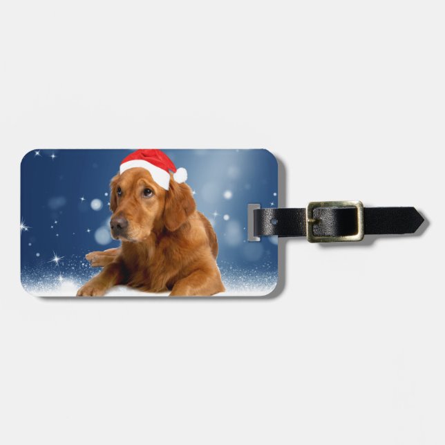 Étiquette À Bagage Noël Mignonne Golden Retriever Chien Santa Hat Nei (Devant horizontal)