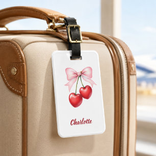 Étiquette À Bagage Nœud cerise rose nom