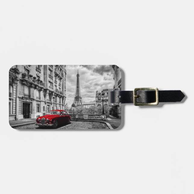 Étiquette À Bagage Noir, blanc et rouge de tour d'Eiffle (Devant horizontal)