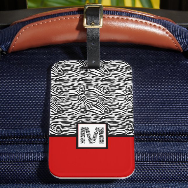 Étiquette À Bagage Noir blanc et rouge 🦓 zèbre Monogramme (Insitu Rectoal 2)