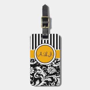 Étiquette À Bagage Noir, blanc, l'or a barré l'étiquette de bagage de