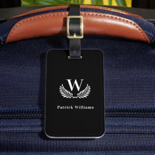 Étiquette À Bagage Noir blanc monogramme initiales nom classique
