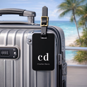 Étiquette À Bagage Noir blanc nom initiales minimaliste moderne