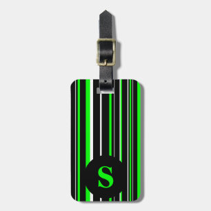 Étiquette À Bagage Noir de monogramme, vert de chaux, bande circulair