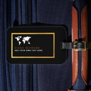 Étiquette À Bagage noir de voyage mondial