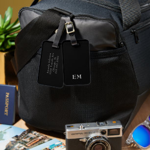 Étiquette À Bagage Noir et blanc Initiales minimes Monogrammes modern