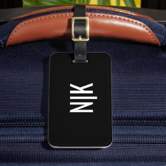 Étiquette À Bagage Noir et blanc | Monogramme moderne