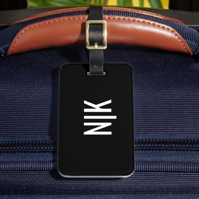 Étiquette À Bagage Noir et blanc | Monogramme moderne (Insitu Rectoal 2)