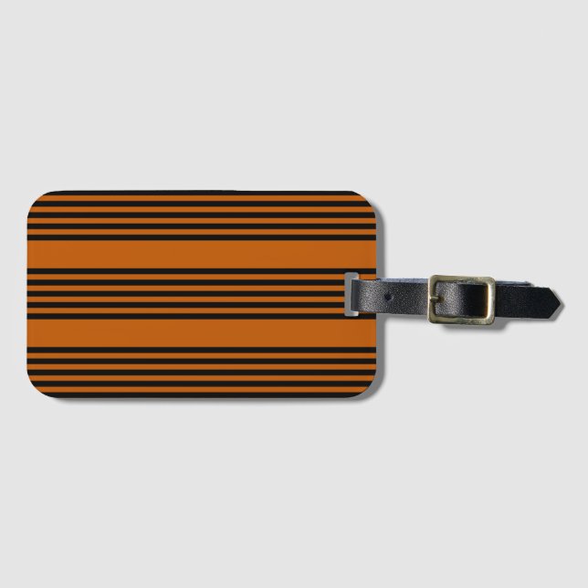 Étiquette À Bagage Noir et brûlé orange cinq bandes motif (Devant Horizontal)