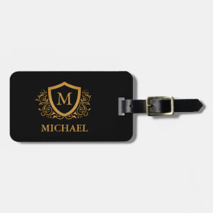 Étiquette À Bagage Noir et Or Personnalisé Stylo Nom Monogramme
