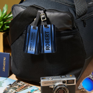 Étiquette À Bagage Noir & Métallurgique Bleu Géométrique Design Mascu