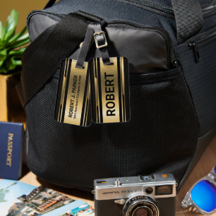 Étiquette À Bagage Noir & Métallurgique Design géométrique Masculine 