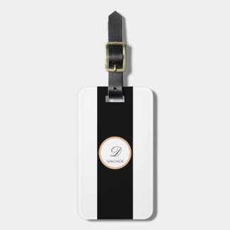 Étiquette À Bagage Noir minimaliste, Blanc, Or Plaque Nom de base