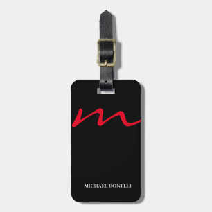Étiquette À Bagage Noir moderne rouge monogramme professionnel