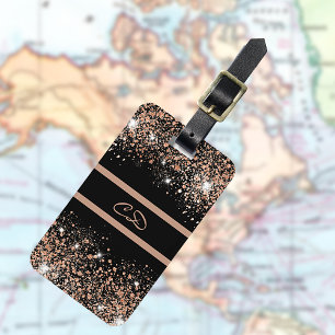 Étiquette À Bagage Noir rose or parties scintillant monogramme initia