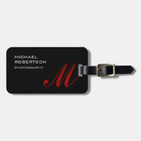 Noir Rouge Monogramme Initiales Plaine Minimaliste