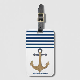 Étiquette À Bagage Nom de bateau nautique, Rayure bleu marine d'ancre