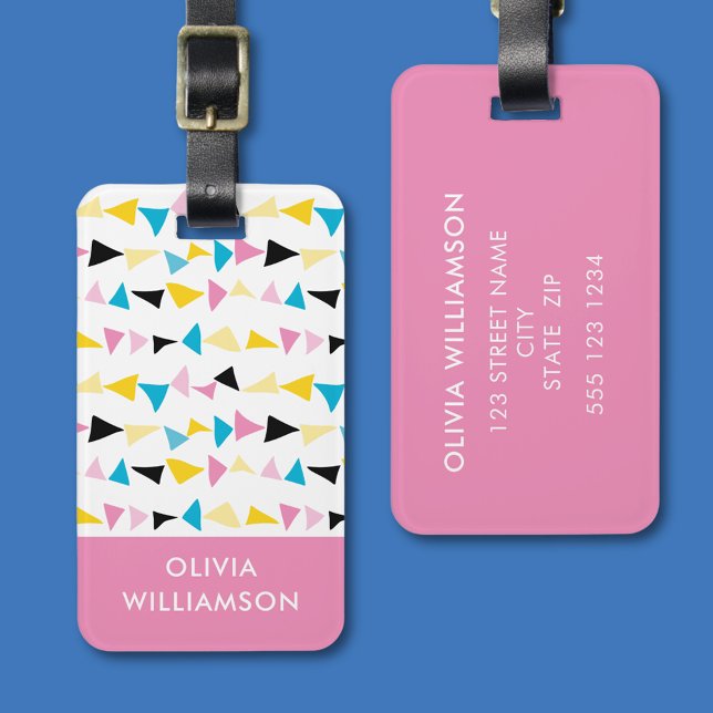 Étiquette À Bagage Nom de confetti géométrique moderne (Fun, modern simple geometric luggage tag.  Personalize with your own contact details and names.)