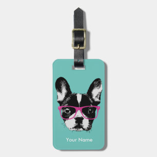Étiquette À Bagage Nom de coutume de bouledogue français de hippie