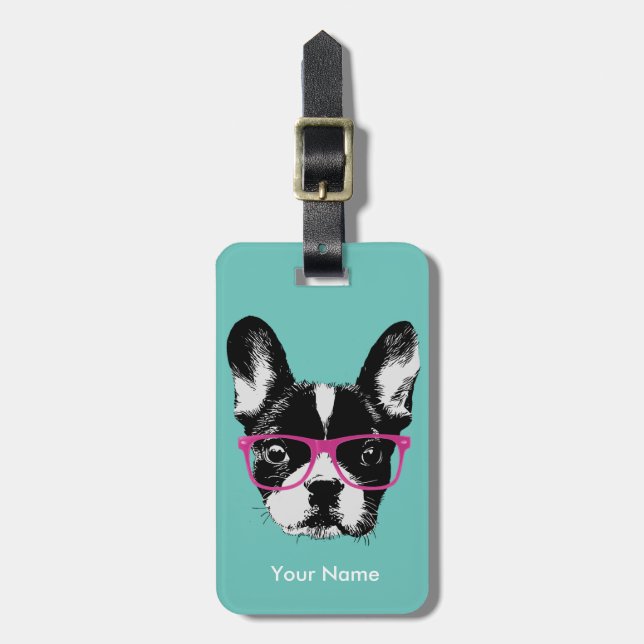 Étiquette À Bagage Nom de coutume de bouledogue français de hippie (Devant Vertical)