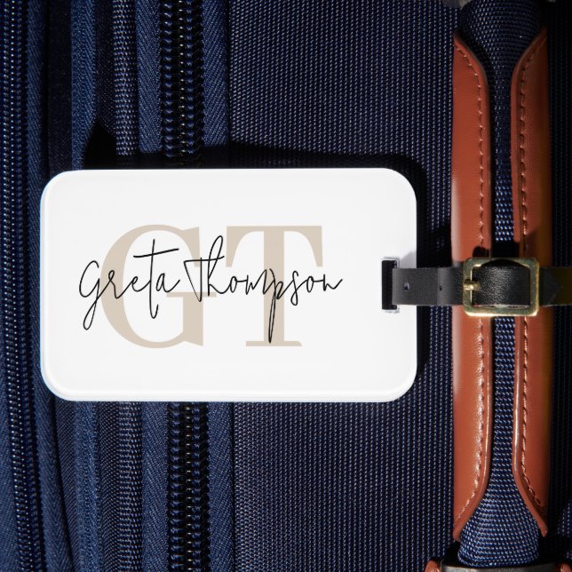 Étiquette À Bagage Nom de la signature Monogramme beige (Insitu Rectoal 4)