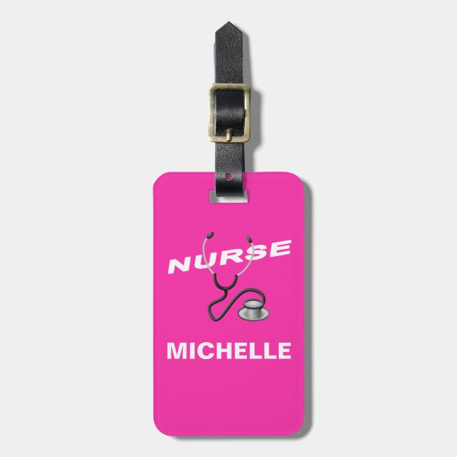 Étiquette À Bagage Nom de l'infirmière personnalisée PINK (Devant Vertical)
