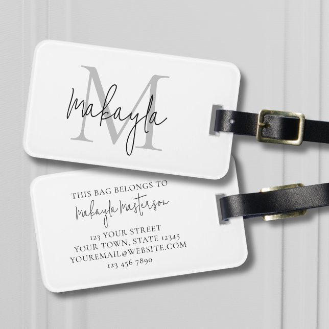 Étiquette À Bagage Nom de monogramme élégant de script  (Créateur téléchargé)
