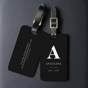 Étiquette À Bagage Nom de monogramme établi personnalisé noir moderne