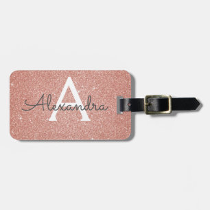 Étiquette À Bagage Nom de monogramme pailleté rose gold