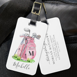 Étiquette À Bagage Nom de monogramme rose Golf