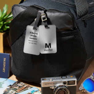 Étiquette À Bagage Nom de monogramme simple et noir Numéro de télépho