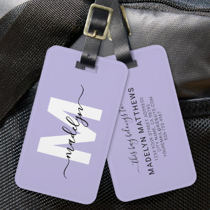 Étiquette À Bagage Nom de monogramme violet personnalisé moderne