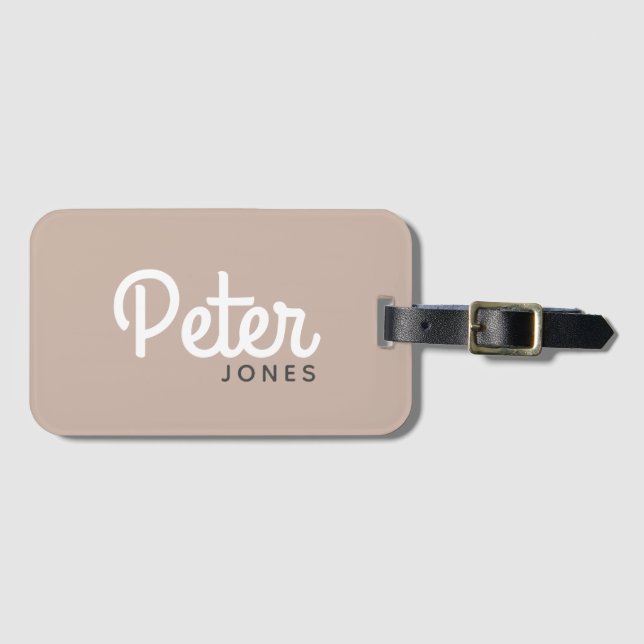 Étiquette À Bagage Nom de script en gras taupe simple moderne (Devant Horizontal)