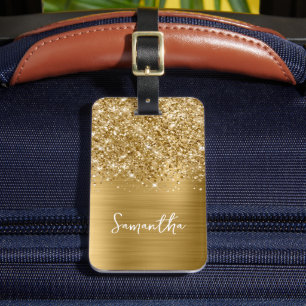 Étiquette À Bagage Nom de script Glam doré pailleté