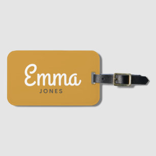 Étiquette À Bagage Nom de script gras moderne simple caramel brun