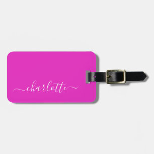 Étiquette À Bagage Nom de script rose chaud vibrant Personnalisé