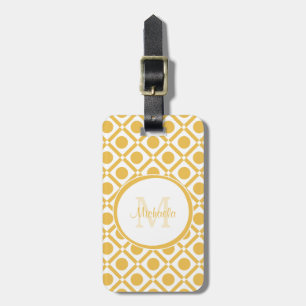 Étiquette À Bagage Nom décoré d'un monogramme géométrique jaune et