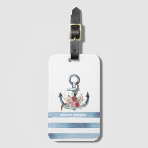 Étiquette À Bagage Nom du bateau nautique, Fleurs d'Ancres rayures