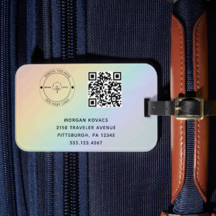 Étiquette À Bagage Nom du code QR et logo et étiquettes de sac