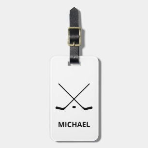 Étiquette À Bagage Nom du joueur de hockey personnalisé noir blanc