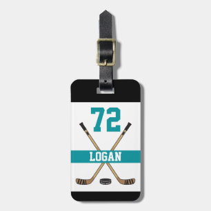 Étiquette À Bagage Nom du joueur de hockey personnalisé Numéro Turquo