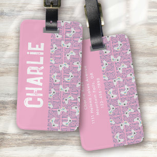 Étiquette À Bagage Nom du monogramme du contrôleur vidéo rose