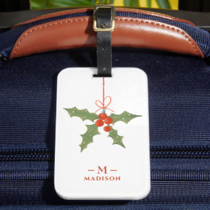 Étiquette À Bagage Nom du monogramme Noël Holly Winter Floral